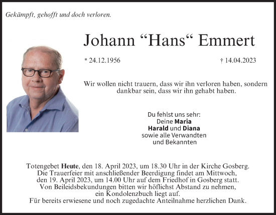 Anzeige von Johann  Emmert von MGO