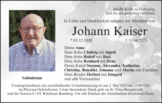 Anzeige von Johann Kaiser von MGO