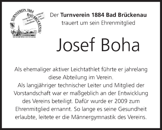 Anzeige von Josef Boha von MGO