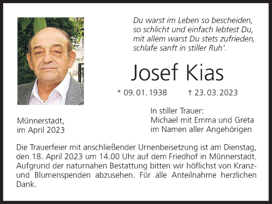 Anzeige von Josef Kias von MGO