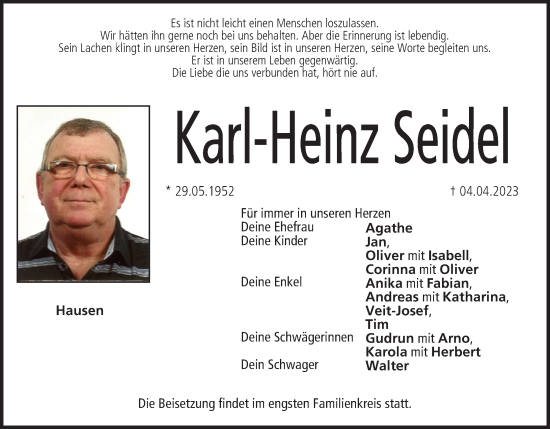 Anzeige von Karl-Heinz Seidel von MGO