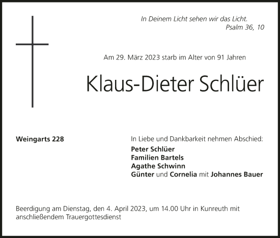 Anzeige von Klaus-Dieter Schlüer von MGO