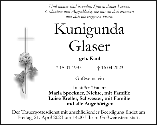 Anzeige von Kunigunda Glaser von MGO