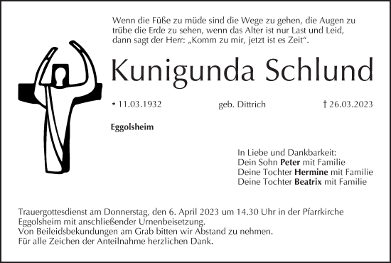 Anzeige von Kunigunda Schlund von MGO