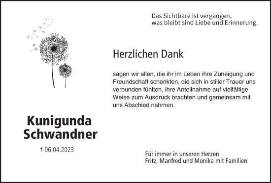 Anzeige von Kunigunda Schwandner von MGO