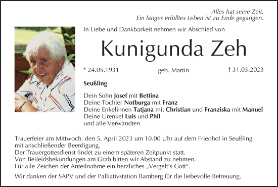 Anzeige von Kunigunda Zeh von MGO