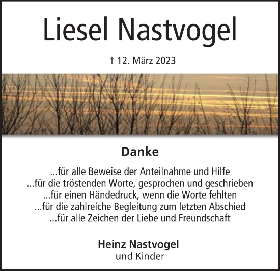 Anzeige von Liesel Nastvogel von MGO