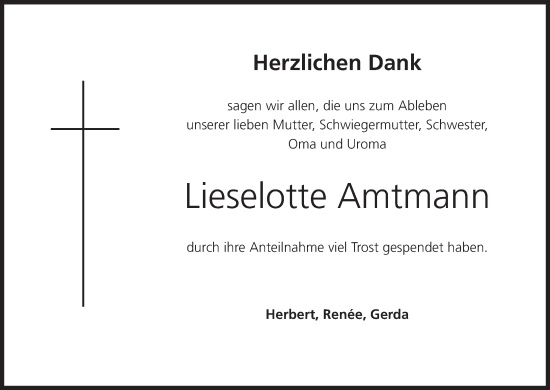 Anzeige von Lieselotte Amtmann von MGO