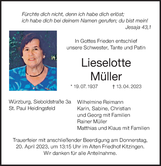 Anzeige von Lieselotte Müller von MGO