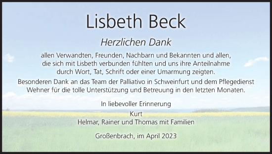 Anzeige von Lisbeth Beck von MGO
