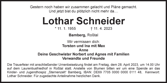 Anzeige von Lothar Schneider von MGO