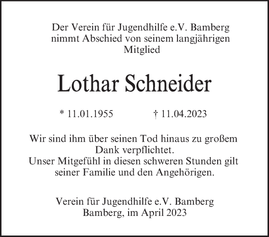 Anzeige von Lothar Schneider von MGO
