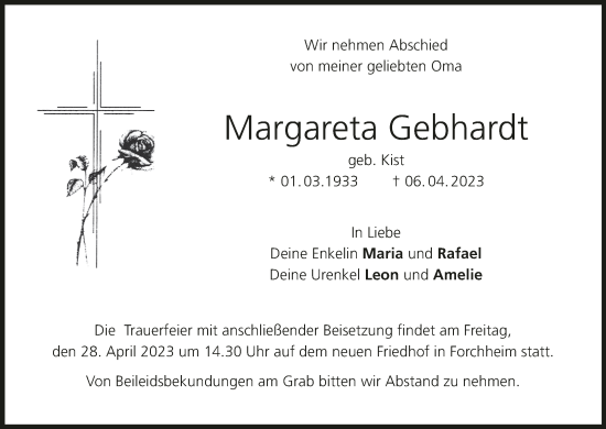 Anzeige von Margareta Gebhardt von MGO