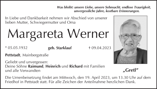 Anzeige von Margareta Werner von MGO