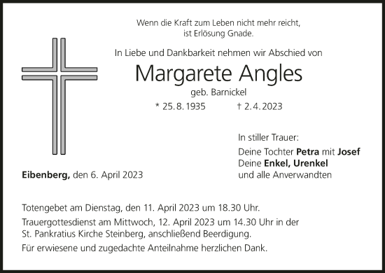 Anzeige von Margarete Angles von MGO
