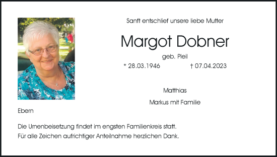 Anzeige von Margot Dobner von MGO