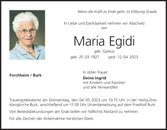 Anzeige von Maria Egidi von MGO
