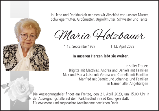 Anzeige von Maria Holzbauer von MGO