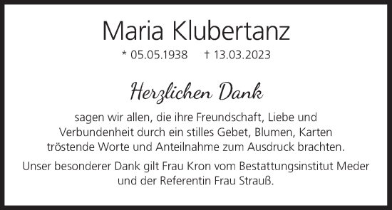 Anzeige von Maria Klubertanz von MGO