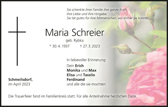 Anzeige von Maria Schreier von MGO