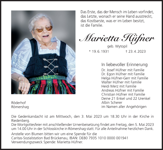 Anzeige von Marietta Hüfner von MGO