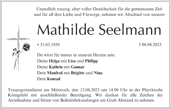 Anzeige von Mathilde Seelmann von MGO