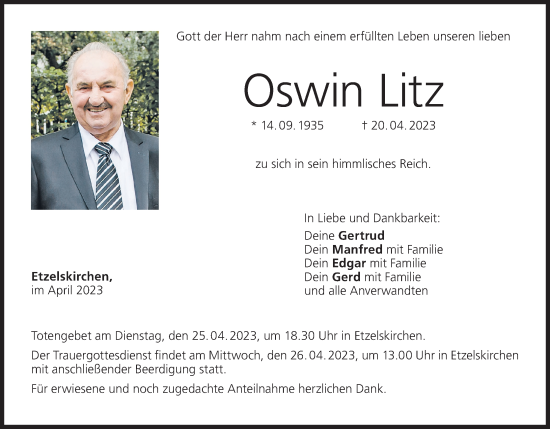 Anzeige von Oswin Litz von MGO