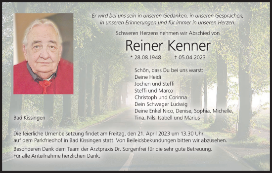 Anzeige von Reiner Kenner von MGO