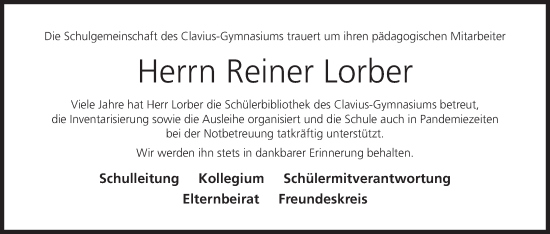 Anzeige von Reiner Lorber von MGO