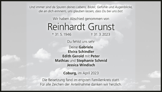 Anzeige von Reinhardt Grunst von MGO