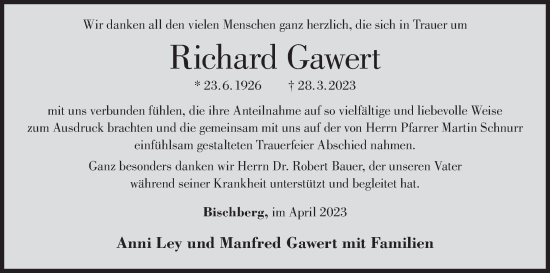 Anzeige von Richard Gawert von MGO