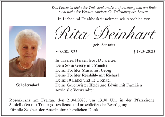 Anzeige von Rita Deinhart von MGO