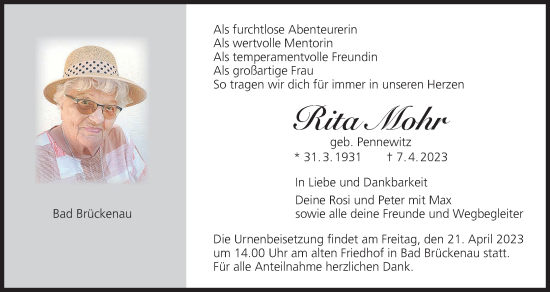 Anzeige von Rita Mohr von MGO