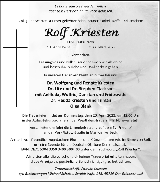 Anzeige von Rolf Kriesten von MGO