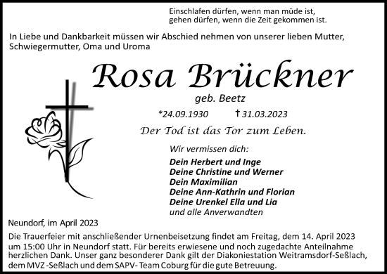 Anzeige von Rosa Bruckner von MGO