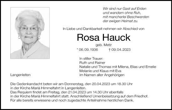 Anzeige von Rosa Hauck von MGO