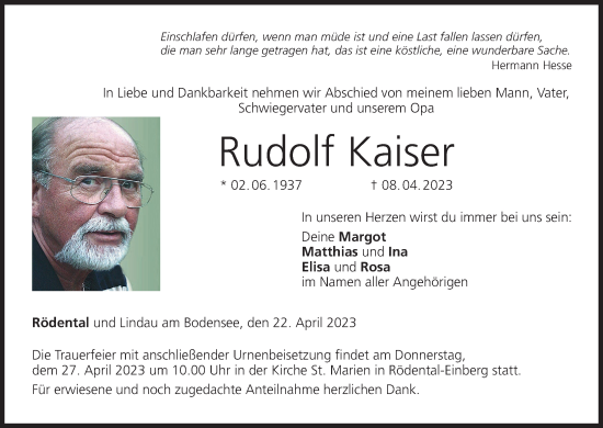Anzeige von Rudolf Kaiser von MGO