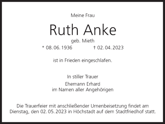 Anzeige von Ruth Anke von MGO