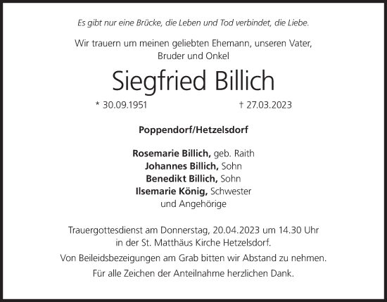 Anzeige von Siegfried Billich von MGO