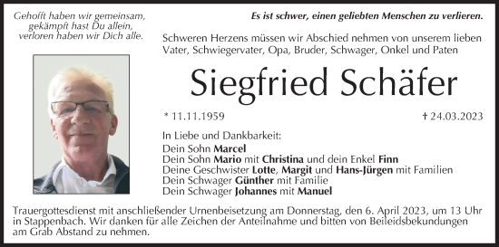 Anzeige von Siegfried Schäfer von MGO