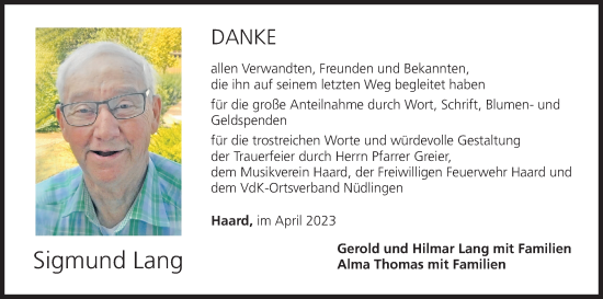 Anzeige von Sigmund Lang von MGO