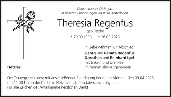 Anzeige von Theresia Regenfus von MGO