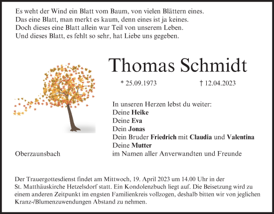 Anzeige von Thomas Schmidt von MGO