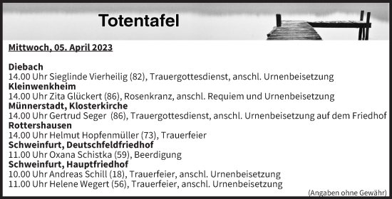 Anzeige von Totentafel vom 05.04.2023 von MGO