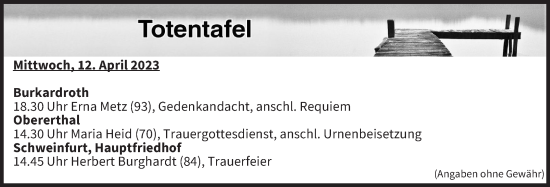 Anzeige von Totentafel vom 12.04.2023 von MGO