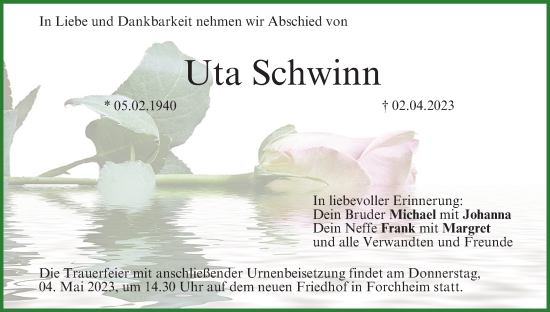 Anzeige von Uta Schwinn von MGO