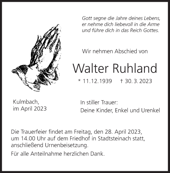 Anzeige von Walter Ruhland von MGO
