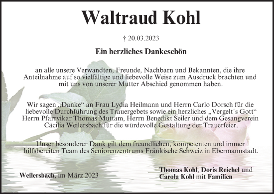 Anzeige von Waltraud Kohl von MGO