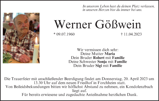 Anzeige von Werner Gößwein von MGO