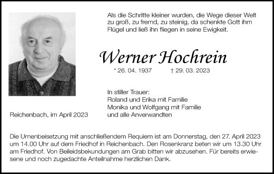 Anzeige von Werner Hochrein von MGO